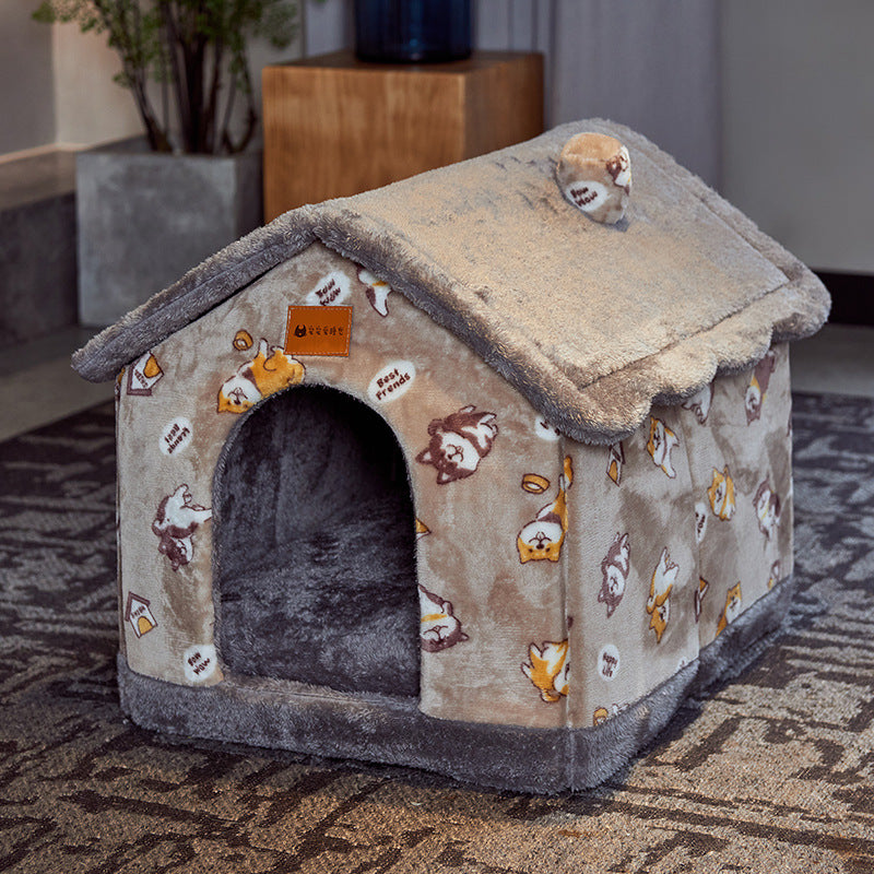 Foldable Dog House Bed Winter Dog Villa Sleep Kennel Removable Nest Warm Enclosed Cave Sofa Pets Supplies