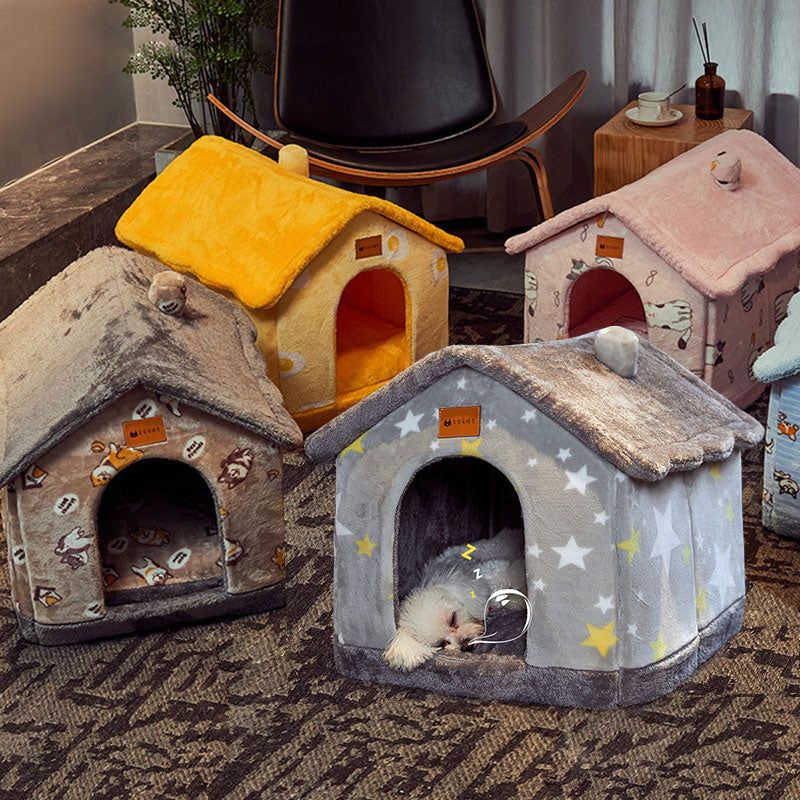 Foldable Dog House Bed Winter Dog Villa Sleep Kennel Removable Nest Warm Enclosed Cave Sofa Pets Supplies