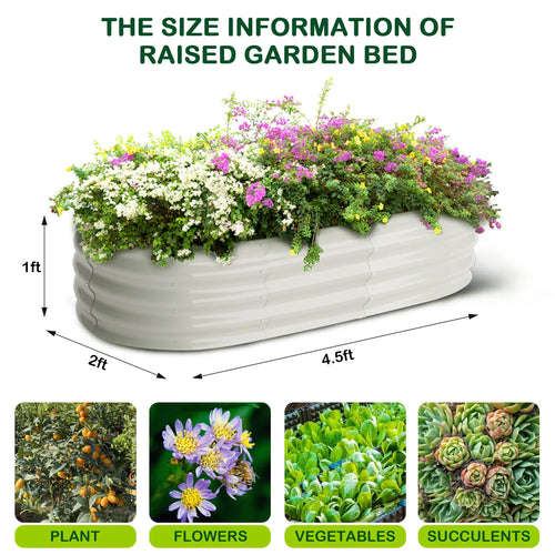 2 Pcs 4.5x2x1ft Oval Raised Garden Bed, Galvanized Raised Beds,Open-Ended Base