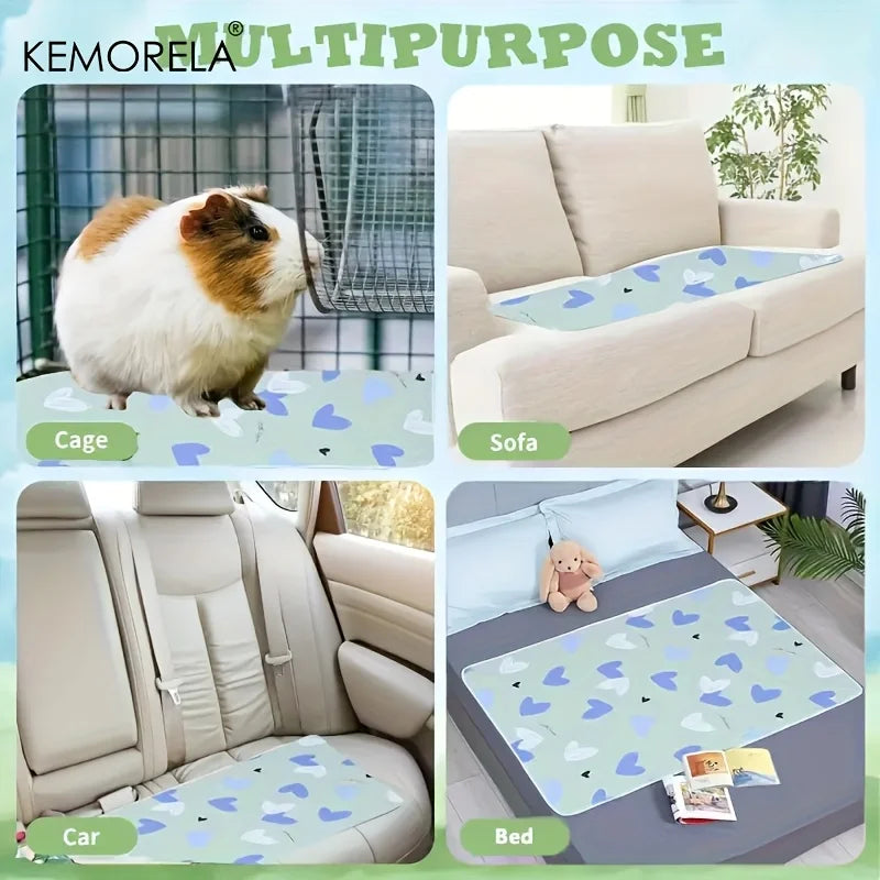 KEMORELA 1PC Washable Guinea Pig & Hamster Cage Mat - Super Absorbent Non-Slip Pet Bedding 31"x47" for Rabbits & Small Animals