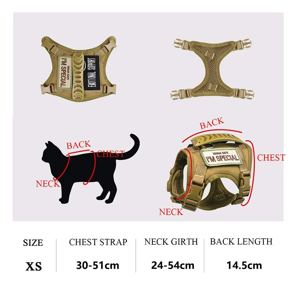 Tactical Cat Harness with 2 Patches Stickers Vest Harnesses