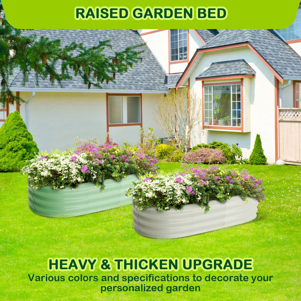 2 Pcs 4.5x2x1ft Oval Raised Garden Bed, Galvanized Raised Beds,Open-Ended Base