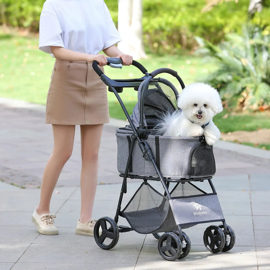 3 in 1 Pet Stroller with Removable Carrier, Folding Stroller for Small/Medium Dogs and Cats, Waterproof, All-Terrain, with Sun S