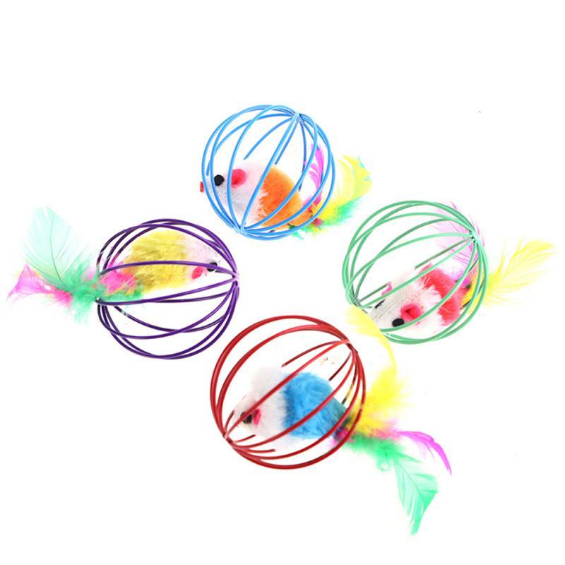 1 Pcs Cat Toy Stick Feather Wand with Bell Mouse Cage Toys Plastic Artificial Colorful Cat Teaser Toy Pet Supplies Random Color Hollow Balls with Feather Tail Kitten Chase Pounce Toy Cat Feather Toy