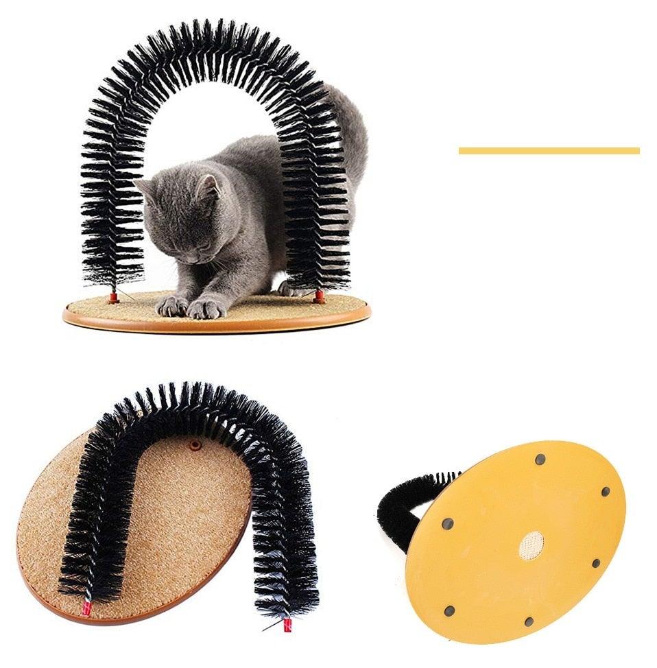 Comfortable Arch Cats Massager Pet Cat Itching Grooming Supplies Round Fleece Base Kitten Toy Scratching Device Brush For Cat Arch Self Grooming and Massaging Brush Toy Pet Scratcher Pads Hair Cleaner
